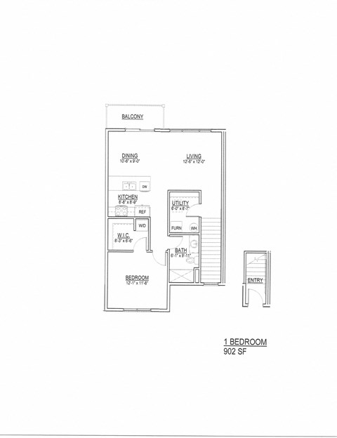 Floor Plan Modern 1 Bed, 1 Bath Apartment with Detached 1-Stall Garage